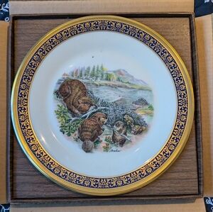 Lenox Gold and Blue Beaver Scene Plate